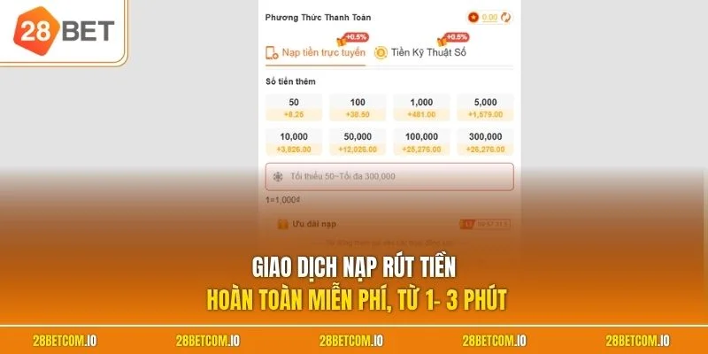 Home 26 Giao dịch nạp rút tiền hoàn toàn miễn phí, từ 1- 3 phút